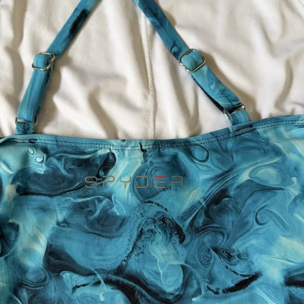 Spyder Blue Marble Water Print High Neck Racerback One Piece Swimsuit Sz S